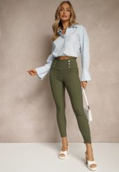Ciemnozielone Legginsy High Waist z Ozdobnymi Guzikami Kolowenia. Zielone legginsy damskie Renee, l, bez wzorów, z jeansu. Za 39.99 zł.