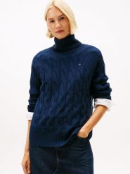 Tommy Hilfiger Wełniany sweter Kobiety Wełna niebieski, XS. Niebieskie swetry klasyczne damskie Tommy Hilfiger, xs, z wełny, bez kołnierzyka. Za 479.95 zł.