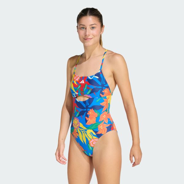 WIĄZANY Z TYŁU KOSTIUM KĄPIELOWY MEXICANA FLORALS. Białe stroje jednoczęściowe damskie Adidas, l, bez wzorów. Za 239.00 zł.