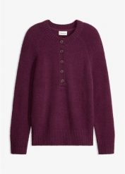Sweter z mieszanki bawełny. Fioletowe swetry klasyczne damskie bonprix, z bawełny, bez kołnierzyka. Za 109.99 zł.