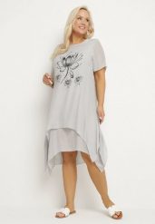 Jasnoszara Sukienka z Bawełny i kwiatowym Motywem Vareldi. Szare sukienki damskie Born2be, na co dzień, na lato, xl, z aplikacjami, z bawełny, eleganckie, bez kołnierzyka, bez ramiączek, midi, proste. W wyprzedaży za 63.99 zł.