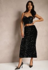 Czarna Koktajlowa Spódnica High Waist w Cekiny Melimi. Czarne spódniczki damskie Renee, l, bez wzorów, eleganckie, z podwyższonym stanem, maxi, dopasowane. Za 129.99 zł.