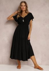Czarna Sukienka z Wiskozy Jonmy. Czarne sukienki damskie Renee, na spotkanie biznesowe, na lato, l, z aplikacjami, z wiskozy, eleganckie, bez kołnierzyka, bez ramiączek, midi. W wyprzedaży za 63.99 zł.