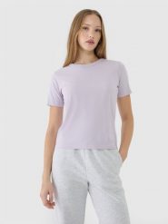 4F T-shirt regular gładki damski - fioletowy XXL. Fioletowe t-shirty damskie 4f, xs, bez wzorów, z bawełny, bez kołnierzyka. W wyprzedaży za 29.99 zł.