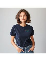 WOOOP Koszulka "Blue van" w kolorze granatowym rozmiar: M. Niebieskie bluzki damskie Wooop, m, bez wzorów, z bawełny, bez kołnierzyka, bez ramiączek. Za 74.81 zł.