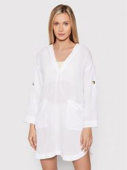 Seafolly Sukienka plażowa Essential 54020-CU Biały Relaxed Fit. Białe sukienki damskie Seafolly, na plażę, s, bez wzorów, z bawełny, bez kołnierzyka, bez ramiączek. Za 249.99 zł.