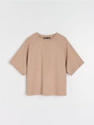 Bluza z domieszką wiskozy - brązowy. Brązowe bluzy bez kaptura damskie Sinsay, l, z dzianiny. Za 39.99 zł.