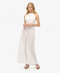 Superdry Haftowany kombinezon z wiskozy-modal – OFF WHITE. Białe kombinezony damskie Superdry., bez wzorów, z bawełny, boho, bez kołnierzyka, bez ramiączek. Za 328.50 zł.