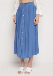 Niebieska Spódnica Maxi z Guzikami i Gumką w Pasie Aurorsa. Niebieskie spódniczki damskie Born2be, l, bez wzorów, eleganckie, maxi, dopasowane. Za 59.99 zł.