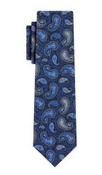 Krawat Męski, Granatowo-Niebieski, Wzór Paisley, Łezki, 100% Bawełna, 7cm -EM Men's Accessories. Niebieskie krawaty i muchy męskie Em men's accessories, bez wzorów, z bawełny, eleganckie. Za 79.99 zł.