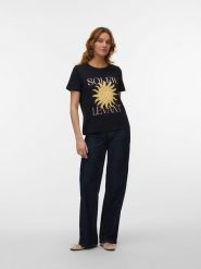 Vero Moda Koszulka w kolorze czarnym rozmiar: XL. Czarne bluzki damskie Vero Moda, xl, bez wzorów, z bawełny, bez kołnierzyka, bez ramiączek. Za 48.05 zł.