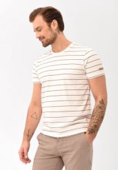 T-shirt w paski T-ALLY. Białe t-shirty męskie Volcano, m, z aplikacjami, z bawełny, bez kołnierzyka. Za 79.99 zł.