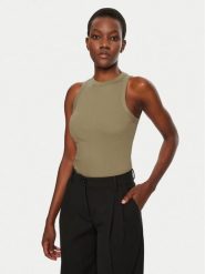IVY OAK Top Klara IO1100X2350 Khaki Slim Fit. Brązowe topy damskie Ivy & Oak, l, bez wzorów, z bawełny, bez kołnierzyka. Za 129.99 zł.
