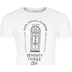 T-shirt Pepe Jeans. Białe t-shirty męskie Pepe Jeans, m, bez wzorów, z jeansu, bez kołnierzyka. Za 49.00 zł.