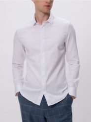 Gładka koszula super slim fit - biały. Białe koszule męskie Reserved, l, bez wzorów, z bawełny, bez kołnierzyka, bez ramiączek. Za 119.99 zł.