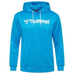 Bluza z kapturem Hummel Logo. Niebieskie bluzy sportowe damskie HUMMEL, bez wzorów, bez ramiączek, z kapturem. Za 187.00 zł.