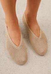 Ciemnobeżowe Szydełkowe Balerinki VICES z Plecionki Wolfs. Brązowe baleriny damskie Born2be, bez wzorów, z jeansu, bez obcasa. Za 99.99 zł.