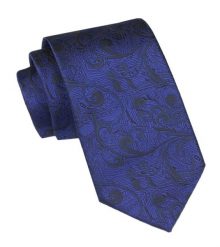 Krawat Męski - Alties - Ciemnoniebieski z Czarnym Motywem Kwiatowym. Niebieskie krawaty i muchy męskie Alties, bez wzorów, z tkaniny, eleganckie. Za 49.00 zł.