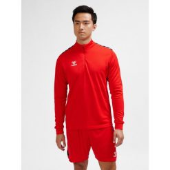 Bluza dresowa z pół zamkiem błyskawicznym Hummel Authentic. Czerwone bluzy bez kaptura męskie HUMMEL, bez wzorów, z dresówki, sportowe, bez kołnierzyka, bez ramiączek. Za 212.50 zł.