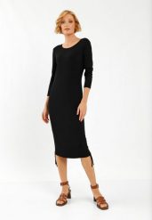 Czarna sukienka maxi G-FELIZ. Czarne sukienki damskie Volcano, na co dzień, xs, bez wzorów, z dzianiny, eleganckie, bez kołnierzyka, bez ramiączek, maxi, dopasowane. Za 169.99 zł.