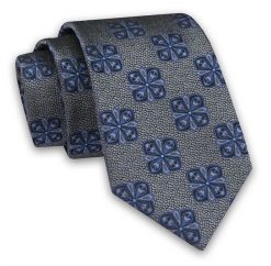 Szary Elegancki Męski Krawat -ALTIES- 7cm, Stylowy, Klasyczny, w Niebieski Wzór Geometryczny. Niebieskie krawaty i muchy męskie Alties, bez wzorów, z tkaniny, eleganckie. Za 49.00 zł.