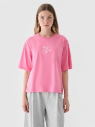 4F T-shirt oversize z nadrukiem damski - różowy XS. Czerwone t-shirty damskie 4f, xs, bez wzorów, z bawełny, bez kołnierzyka. W wyprzedaży za 29.99 zł.