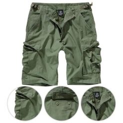 Szorty bushcraft męskie Brandit BDU Rip-Stop Olive. Zielone szorty męskie Brandit, z bawełny, bez kołnierzyka. Za 146.45 zł.