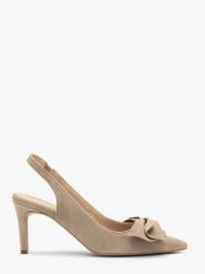 Beżowe czółenka slingback z kokardą. Brązowe czółenka damskie Ryłko, z aplikacjami, z materiału, bez obcasa, na obcasie. Za 379.99 zł.