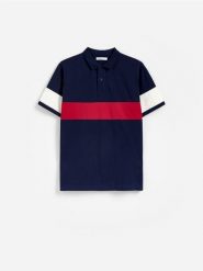 Koszulka polo comfort fit - granatowy. Niebieskie koszulki polo męskie Reserved, l, bez wzorów, z bawełny, bez ramiączek. Za 89.99 zł.