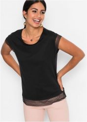 Bawełniany T-shirt o kroju pudełkowym. Czarne t-shirty damskie bonprix, bez wzorów, z bawełny, bez kołnierzyka. Za 59.99 zł.