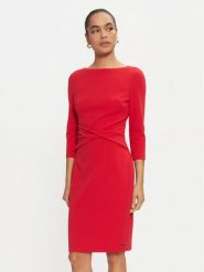 Calvin Klein Sukienka koktajlowa K20K207470 Czerwony Slim Fit. Czerwone sukienki damskie CALVIN KLEIN, bez wzorów, z syntetyku, wizytowe, bez kołnierzyka, bez ramiączek. Za 849.99 zł.