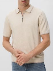 Strukturalny sweter polo - kremowy. Białe swetry męskie Reserved, l, bez wzorów, z bawełny, bez kołnierzyka. Za 119.99 zł.