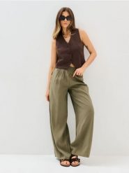 Spodnie wide leg z modalem - zielony. Zielone spodnie materiałowe damskie Sinsay, bez wzorów. Za 49.99 zł.
