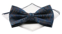 Mucha Męska z Białą Poszetką - Chattier - Brązowa z Niebieskim. Niebieskie krawaty i muchy męskie Chattier, bez wzorów, z poliesteru, eleganckie. Za 59.00 zł.