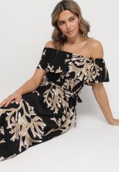 Czarna Sukienka Hiszpanka o Rozkloszowanym Kroju z Wiązanym Paskiem Sesiniela. Czarne sukienki damskie Born2be, na co dzień, l, bez wzorów, eleganckie, bez kołnierzyka, bez ramiączek, maxi, rozkloszowane. W wyprzedaży za 59.99 zł.