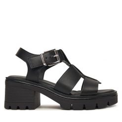 Sandały Tamaris. Czarne sandały damskie Tamaris, bez wzorów, bez obcasa, na słupku. Za 369.99 zł.