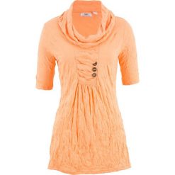 Tunika z kreszowanego materiału, rękawy 1/2 bonprix morelowy. Brązowe tuniki damskie bonprix, bez wzorów, bez kołnierzyka, bez ramiączek. Za 37.99 zł.