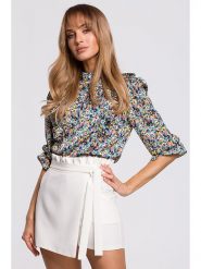 Made of emotion Bluzka w kolorze biało-błękitno-żółtym rozmiar: S. Białe bluzki damskie Made Of Emotion, s, bez wzorów, bez kołnierzyka, bez ramiączek. Za 61.17 zł.