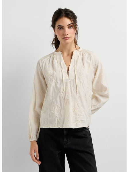 Pepe Jeans Bluzka "Frida" w kolorze kremowym rozmiar: M. Brązowe bluzki damskie Pepe Jeans, m, bez wzorów, z bawełny, bez kołnierzyka, bez ramiączek. Za 219.08 zł.