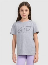4F T-shirt oversize z nadrukiem dziewczęcy - szary 152 (11-12 lat). Szare koszulki dziewczęce 4f, bez wzorów, z bawełny, bez ramiączek. W wyprzedaży za 29.99 zł.