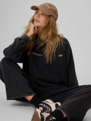 4F Bluza dresowa loose z nadrukiem damska - szara L. Czarne bluzy z kapturem damskie 4f, l, z dresówki. Za 169.99 zł.