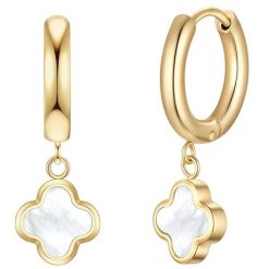 Glanzstücke München Kolczyki Creolen koniczyna ze stali nierdzewnej w zlocie z masa perlowa 1 ct Damski. Białe kolczyki damskie Glanzstücke München, z perłą, pozłacane. Za 199.99 zł.