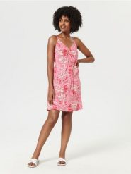 Sukienka mini na ramiączkach - koralowy. Pomarańczowe sukienki damskie Sinsay, l, bez wzorów, ze skóry, bez kołnierzyka, bez ramiączek, mini. Za 49.99 zł.