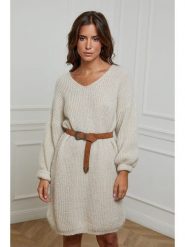 L'armoire de Suzette Sukienka dzianinowa w kolorze beżowym rozmiar: 34/36. Brązowe sukienki damskie L'armoire de Suzette, na co dzień, l, bez wzorów, z dzianiny, klasyczne, bez kołnierzyka, bez ramiączek, midi, proste. Za 147.91 zł.