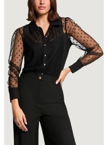 Morgan Koszula 261-TMUSIC Czarny Regular Fit. Czarne koszule damskie Morgan, m, bez wzorów, z syntetyku, bez kołnierzyka, bez ramiączek. Za 229.99 zł.