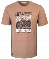 T-Shirt (Koszulka) Męska - Pako Jeans - Melanżowa Kawa z Mlekiem, Motocykl. T-shirty męskie Pako Jeans, l, bez wzorów, z bawełny, bez kołnierzyka. Za 69.00 zł.