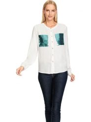 Heine Bluzka w kolorze białym rozmiar: 42. Białe bluzki damskie Heine, bez wzorów, z wiskozy, bez kołnierzyka, bez ramiączek. Za 87.19 zł.