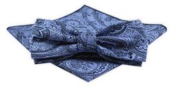 Męska Mucha z Poszetką w Zestawie - Alties - Orientalny Wzór, Niebieski Kolor. Niebieskie krawaty i muchy męskie Alties, bez wzorów, eleganckie. Za 54.00 zł.