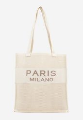 Beżowa Torebka Typu Shopper Zdobiona Tłoczeniami Salicella. Brązowe shopper bag damskie Renee, z aplikacjami, z jeansu, z tłoczeniem, bez dodatków. Za 49.99 zł.