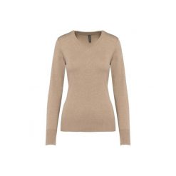Damski sweter v-neck Kariban. Brązowe swetry klasyczne damskie KARIBAN, l, z bawełny, bez kołnierzyka. Za 163.00 zł.